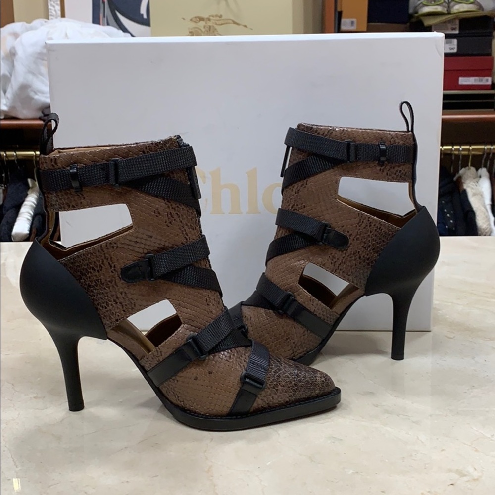CHLOE TRACY RARE COCONUT BROWN LUXURY SHORT BOOTS IN WATER SNAKE LEATHER EU 38 - Picture 4 of 10